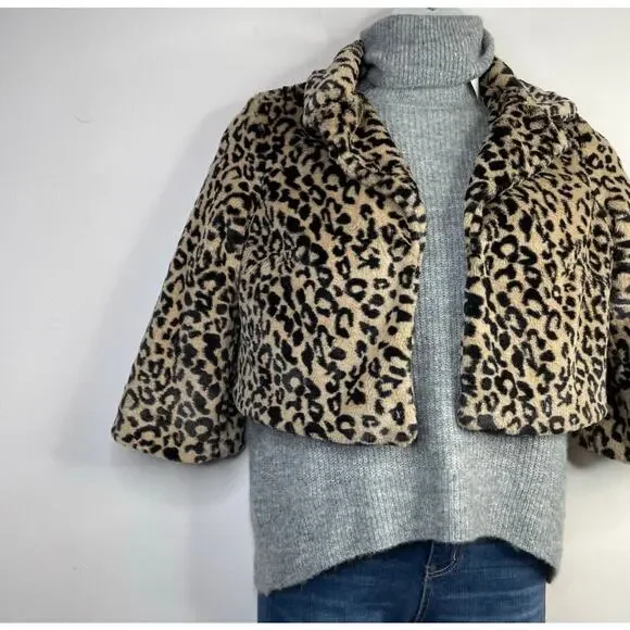 Cabi Lola Retro Cropped Faux Fur Leopard Animal Print Swing Coat Jacket 179 M - Picture 9 of 12